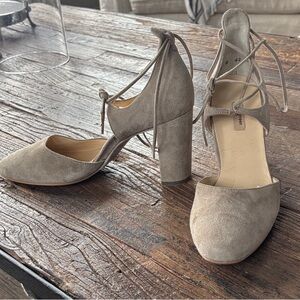 Paul Green Taupe Suede Heels with Wrap Laces NWOT